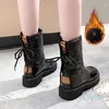 Botas de pelúcia feminina curta feminina de inverno quente de sola grossa calçados britânicos sapatos de salto grosso de estilo britânico