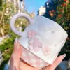 Starbucks cherry blossom pearl-shaped mug 340ml pink and white gold three-dimensional sakura Japanese ceramic coffee cup QLXZ