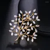 Brooches Women's Green Zircon Brooch Exquisite Leaf Silk Scarf Button Accessories Suit