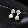 New Luxury Freshwater Pearl Shiny Zircon Flower Dangle Earrings Women Jewelry European Court Style s925 Silver Delicate Earrings Accessories Gift