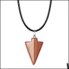 Pendant Necklaces 12Pcs Stone Arrow Head Pendant Necklace For Women Men Arrowhead Healing Point Lucky Chakra Charm Crystal J Dhgarden Dhcib