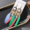 Dangle Lustre D'été Bohème Longue Plume Dangle Boucles D'oreilles Pour Les Femmes Plage Chaîne Gland Goutte Boucle D'oreille De Mariage Mariée Bijoux Oor Dhsuw