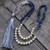 Pendant Necklaces 8mm Blue Stripe Stone Bead Necklace For Women 108 Beads Mala Prayer Hand Knotted Curing Natural Jaspers Jewelry