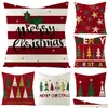 Cushion/Decorative Pillow Cushion/Decorative Pillow Christmas Tree Red Stripe Pattern 45 45Cm Linen Throw Cushion Er Xmas Home Sofa Dhnlj