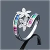 Bands anneaux Design Rainbow Flower Cz Ring Femmes Mariage Coup d'or Color Gol