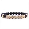 Beaded Natural Stone Micro Inlaid Copper Ball Zircon Bracelet Charm Beads Men And Women Black Matte Agate Bead Drop Delivery Dhgarden Dhm9S
