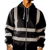 Motorradbekleidung Reflektierender Streifen Hoodie Herren Langarm Reißverschluss Kapuzenpullover Frühling Herbst Sicherheitsarbeitskleidung Oberbekleidung mit Taschen