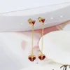 Stud Earrings European And American Jewelry Wholesale Sweet Shining Red Zircon Color Matching Love Triangle Long