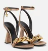 Elegant Summer Medusi Women's Sandals Shoes Golden Chain-Link Straps Nappa Leather Zipping Heel Pumpar Elegant Lady High Heels EU35-43.box