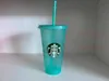 The mermaid 24OZ Starbucks Color Change Tumblers Plastic Coffee Plastic Transparent Cup Glitter Cups Drinking Juice Coffee Mug straws and 86O4