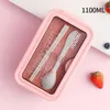 Dinnerware Sets 1100ml Lanch Box Portable Bento Microwave Container Case Picnic Lunchando com utensílios de mesa