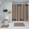 Cortinas de chuveiro unissex Definir cortinas de banho de poliéster à prova d'água com tapetes na cobertura do assento do vaso sanitário conjunto