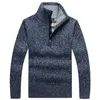 Pulls pour hommes automne épais chaud pull tricoté solide à manches longues col roulé demi-zip polaire pull d'hiver vêtements confortables 221124