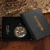 Pocket Watches Mechanical Watch Antique Skeleton Dial Fob Chain Hanging Luxury Two Horse Waist Clock With Gift Box For Men Drop
