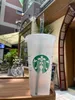 Starbucks 24OZ/710ml Bicchiere di plastica Riutilizzabile Trasparente Tazza a fondo piatto a forma di pilastro Coperchio Cannuccia Tazza Bardian 50 pezzi X57Q