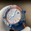 Mekaniskt armbandsurklockor m￤n 45,5 mm Big Sapphire Glass Blue Dial Ceramic Bezel 600m gummiband mot fabrikskal.8906 Movement Automatisk VSF Mekanisk klocka