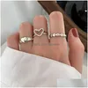 Band Rings Sier Retro Love Heart Hollow Open Ring Female Ins Trend Sweet Sexy Elegant Handmade Hiphop Fashion Rings Drop Delivery Jew Dh4Bf