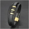 Chain Handmade Layered Braided Leather Bracelets For Men Link Chain Strand Fashion Magnetic Clasp Black Cord Vintage Wrist Band Ro1651874