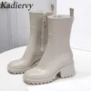 Buty deszczowe Chunky Obcase Buty Square PVC Waterproof Short High Woman 221124