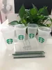 Starbucks 24OZ/710ml Plastic Tumbler Reusable Clear Drinking Flat Bottom Cup Pillar Shape Lid Straw Mug Bardian 500pcs 69UV