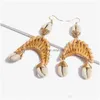 Charm Rattan Shell Earrings Handmade St Wicker Woven Pendant Bohemian Chandelier Statement Ladies Girl Charm Drop Delivery Jewelry Dhmta