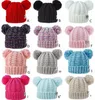 DHL Kid Knit Crochet Beanies Hat Girls Soft Double Balls Winter Warm Hat 13 Colors Outdoor Baby Pompom Ski Caps GC1124x2