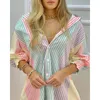 Party Dresses Women Shirt Printed Color Striped Button Front Blouse Casual Vacation Ladies Dress Summer Fashion Female Clothing 221124