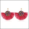 Charm Womens Artificial Colored Beads Semicircar Fringed Bohemian Long Pendant Fanshaped Tassel Earrings 7 Color Mixed Batch 12 Piec Dhg1K