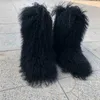 Boots Designer Winter Women Boots Warm fofo fofo de pele de neve de neve deslize em sapatos feminino