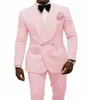 Pink Groom Tuxedos for Mens Wedding Shawl Lapel Man Kurtka Blazer Mass Men Dinner Dinner 2 -Place Man Man CutackPantstie Wh097640496
