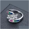 Bandringar design regnb￥ge blomma cz ring kvinnor br￶llop g￥va guld f￤rg l￤mnar ￶sterrikiska zirkon mode kristallringar smycken grossist dhpbj