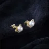 Dange kroonluchter 925 Sterling Sier Stud -oorbellen rond Motherofarl Elegant Koreanstyle Nanyang Bead Pearl Drop Delivery Dhgarden Dh9y8