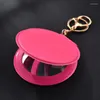 Keychains Small Round Mirror Keychain PU Leather Key Chain Car Bag Ring For Women Jewelry Gift Wallets Holder Case S394