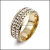 Band Rings Two Rows Crystal Ring Stainless Steel Diamond Rings Engagement Wedding For Women Men Fashion Jewery 080462 Drop Delivery J Dh3Ty