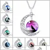 Pendant Necklaces Totem Wolf Glass Cabochon Necklace Moon Time Gemstone Necklaces Chains Sier Animal Models Fashion Jewelry For Wome Dhklt