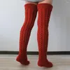 Women Socks Winter Cable Knitted Stockings Warm Over Knee Thigh High Long Boot Solid Color Stocking