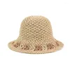 Шляпа Шляпа Шляпа модные женщины 2022 Соломенная козырька цветочный вязаный крючок шляпа на открытом воздухе.