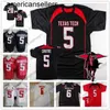 2019 NCAA Texas Tech #5 Patrick Mahomes II Michael Crabtree 6 Baker Mayfield 20 Danny Amendola Black Red White Vintage TTU Football Jersey