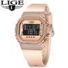 여성 S 시계 Lige Diamond Dial Watch Women Ladies Rilicone Quartz 팔찌 암컷 시계 repinino feminino montre femme 221024