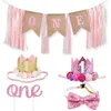 Party Decoration 1st Birthday Banner Highchair Baby's First ONE Burlap Cake Supplies 3pcs
