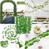 Fleurs décoratives 12 PCS Vert Soie Artificielle Suspendus Feuille De Lierre Guirlande Plantes Guirlande Faux Plante De Vigne Creeper Feuilles Clôture De Mariage