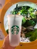 Starbucks Mermaid Goddess 24oz / 710ml Tasses en plastique Tumbler Réutilisable Clear Boire Fond plat Pilier Forme Couvercle Tasses de paille Bardian 50pcs HYLS gratuit