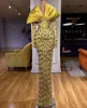 Lüks kristaller boncuklu denizkızı balo elbiseleri 2022 seksi v boyun artı boyutu süpürme treni uzun kollu Arapça kadınlar için resmi akşam parti elbiseleri wly935