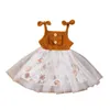 Robes de fille Robe d'enfants Imprimé floral Sans manches Couture Robe d'été une pièce pour l'été Kaki/Jaune/Violet clair 6 mois-4 ans