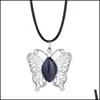 Colliers de pendentif Qimoshi Butterfly Pendant Collier Men and Women Stone Natural Stone en acier inoxydable Articles de mode 12 pièces de Dhgarden DHXKJ