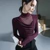 Women's TShirt Turtleneck Mesh Tshirts Women Slim Full Sleeve Slim Tshirt Tee High Stretch Folds Tops For Girls 221124