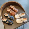2022 Girls Flat Shoes Basic Toddler Non-slip Casual Children Leather Blackl40