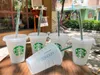Starbucks 16oz/473 ml plastmuggar tumbler ￥teranv￤ndbar klar dricka platt botten pelare form lock halskoppar bardian 50 st x8sm