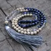 Pendant Necklaces 8mm Blue Stripe Stone Bead Necklace For Women 108 Beads Mala Prayer Hand Knotted Curing Natural Jaspers Jewelry