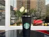 Starbucks Sirène Déesse 24oz/710ml Tasse En Plastique Gobelet Réutilisable Noir Potable Fond Plat Pilier Forme Couvercle Tasses De Paille B7UQ